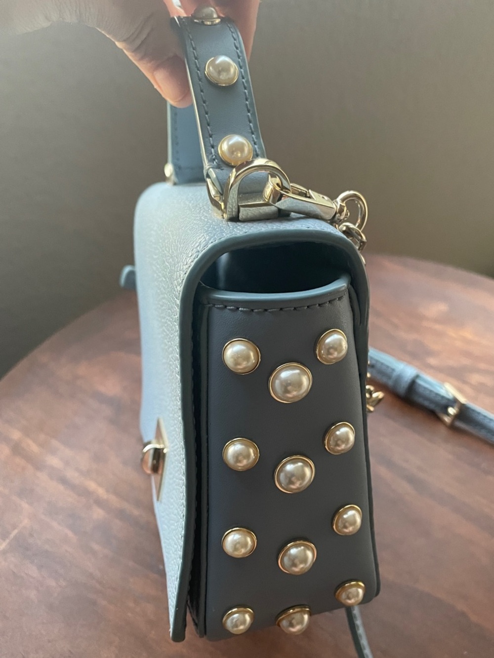 kate spade Baby Blue Pearl-Trim Leather Crossbody - Picture 3 of 12